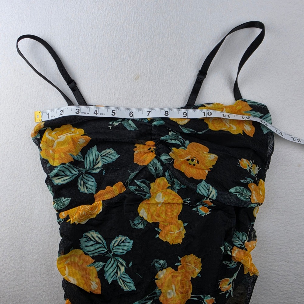 Venus NWOT Black Orange Floral Ruched Mesh Maxi Dress Side Slit Size XS - Picture 8 of 9